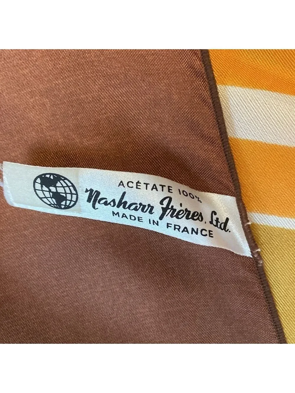 Vintage Scarf France Square Abstract Brown, Orange & Gold